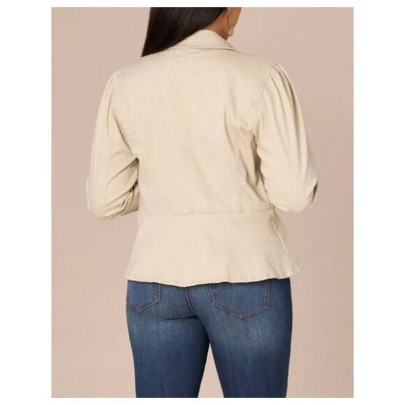 Democracy Puff Shoulder Twill Jacket with Peplum Hem size Large NWOT - Picture 3 of 12